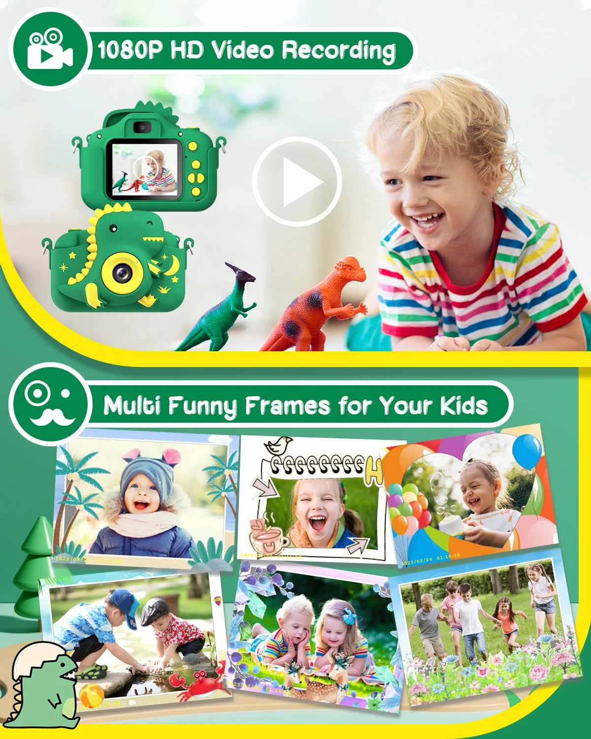 2.0" Kid‘s Digital Camera Rechargeable Cartoon Camera Toy 20MP 1080P HD Mini Selfie Camera Gift For Boys Girls