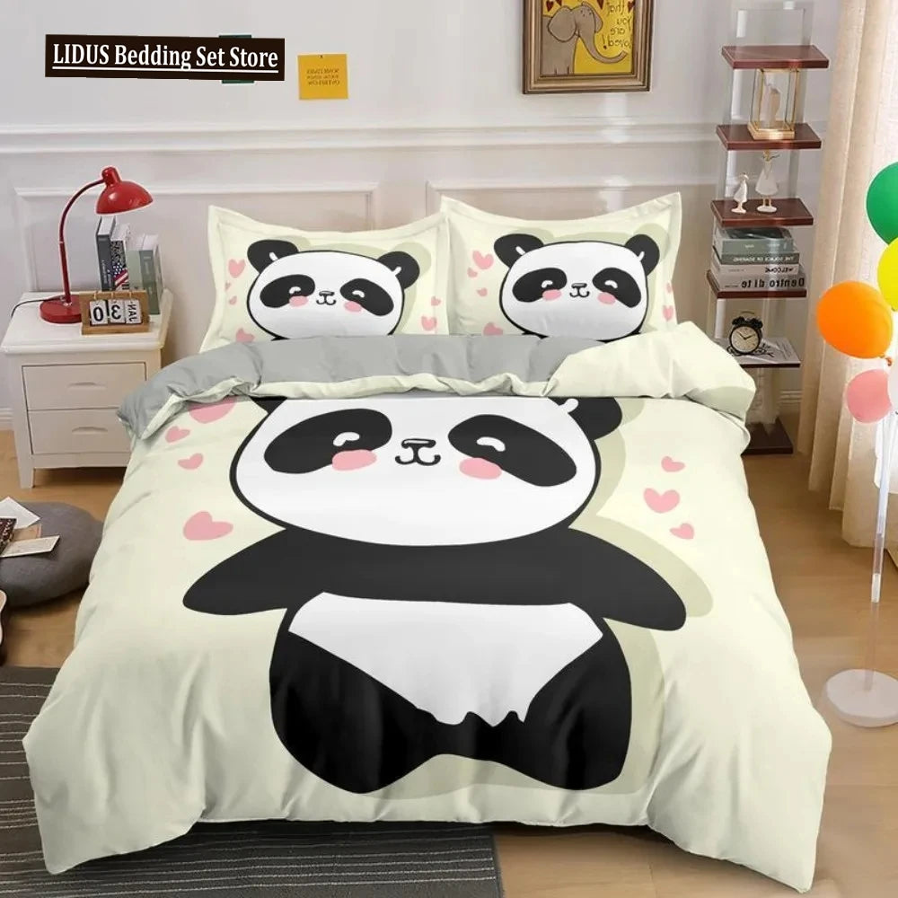 Lovely Cartoon Panda Bedding Sets Printed Duvet Cover Set For Boys Girls 135x200 Duvet Cover King Single Double Size Room Decor