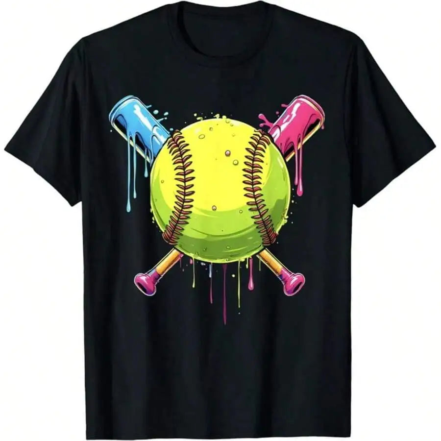 Baseball Lifestyle 101 Youth, Ropa Para Niños, Baseball Lifestyle Neon Bat & Drip Graphic T-Shirt - With PinkOrange Print- Adora