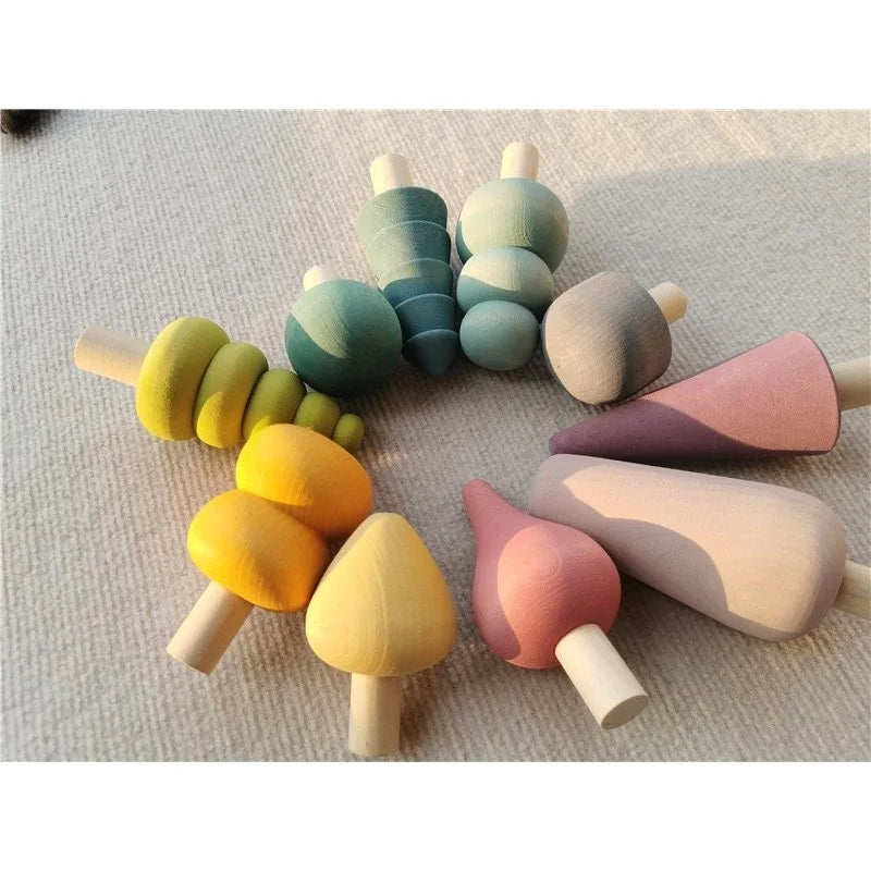 Kids Wooden Toys Pastel Building Blocks Stacking Crochet House  Animals Rainbow Forest Trees