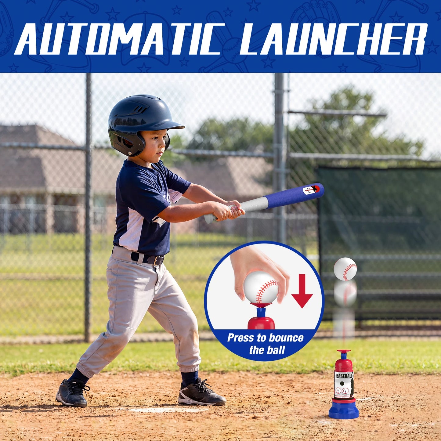 3-in-1 Baseball Set for Kids with Auto Pitching Machine | Tee Ball Stand, Hanging Tee, Ball Launcher and 6 Softballs - Adjustable Height, Indoor/Outdoor Sport Gifts for Boys Girls