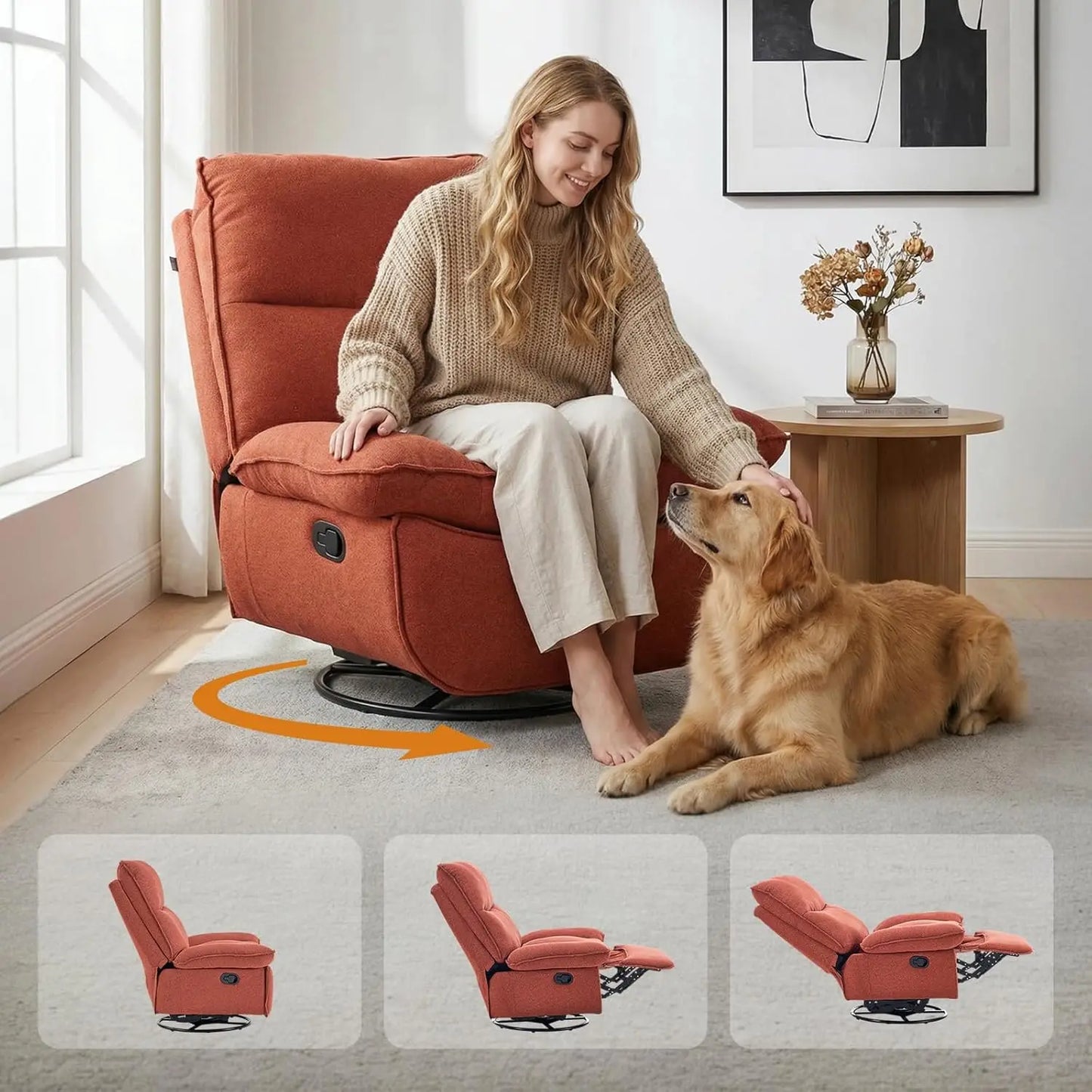 Swivel Oversized Recliner Chair, Extra Wide Manual Recliner Chair for Adults, Nursery Glider Rocking Chair Comfy, Customized
