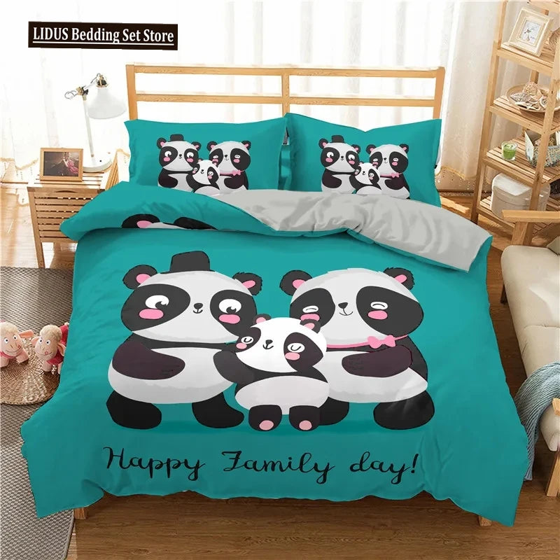 Lovely Cartoon Panda Bedding Sets Printed Duvet Cover Set For Boys Girls 135x200 Duvet Cover King Single Double Size Room Decor