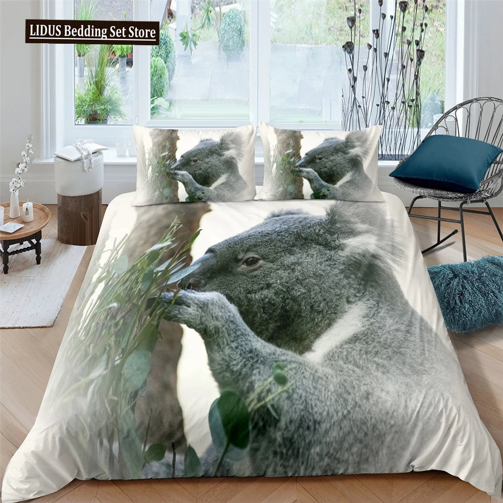 Koala Duvet Cover Set Children Cute Animal Print Bedding Set,Boys Girls Rainbow Butterfly Comforter Cover Floral Flowers Bed Set