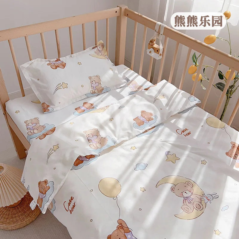 3Pcs Set Baby Beddings Set Organic Cotton Duvet Cover Case Bed Sheet Pillow Case With Cartoon Printting Children Cot Bed Linen