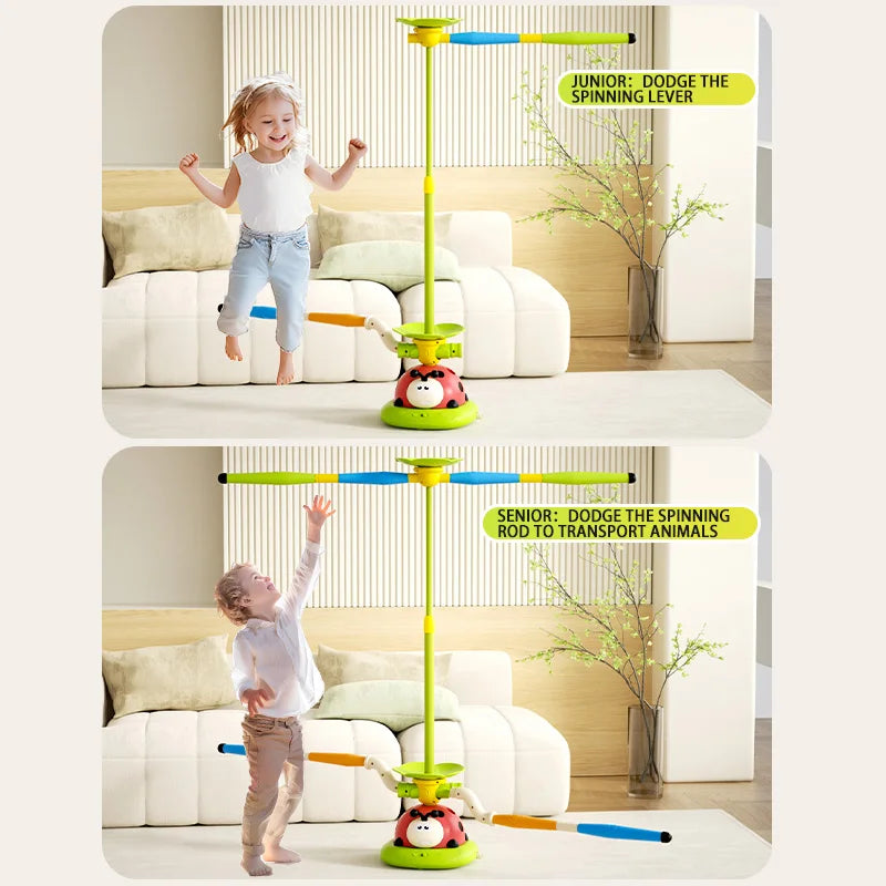 Ladybug Multifunctional Sports Educational Toy 5-in-1: Jump Rope Machine, Ring Toss, Jumping, Obstacle Avoidance, Rocket Launch Play. Children's Indoor and Outdoor Play Gift, a Must-Have for Boys and Girls' Birthdays
