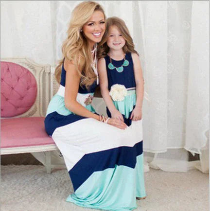 Beach Mother Daughter Dress Children's Clothing Vestidos Boho Long Dress Women Family Matching Outfits Girls Dresses Kids Summer