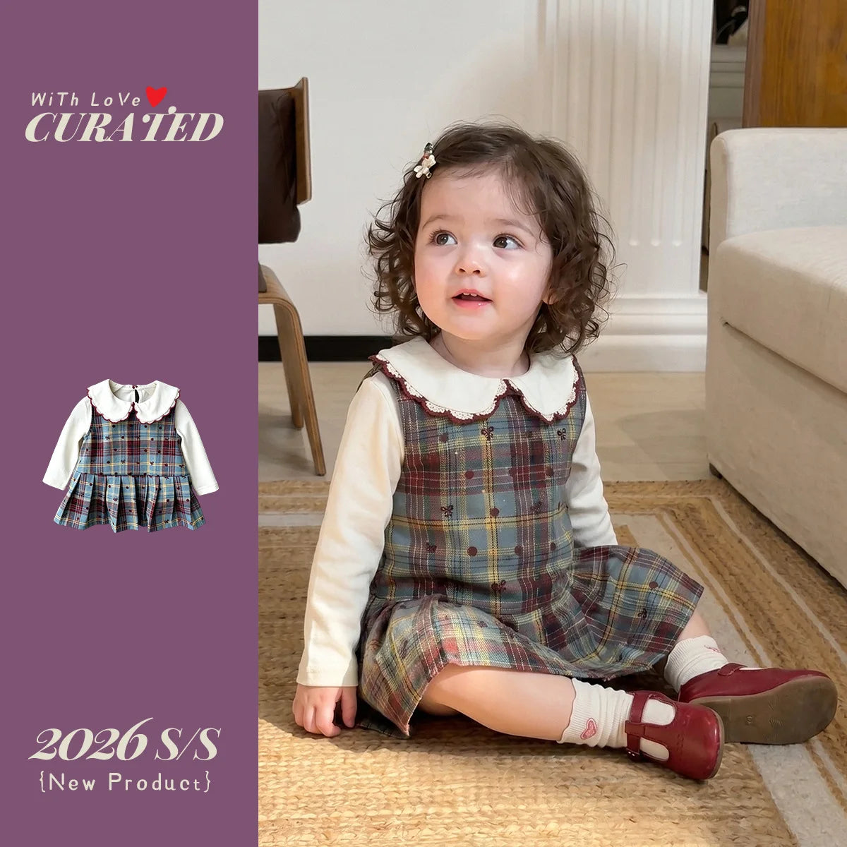 One Year Old Women's Treasure Dress Set, Autumn Baby Sweet Plaid Vest Skirt Two-piece Set, Girls' Stylish Children's Clothing
