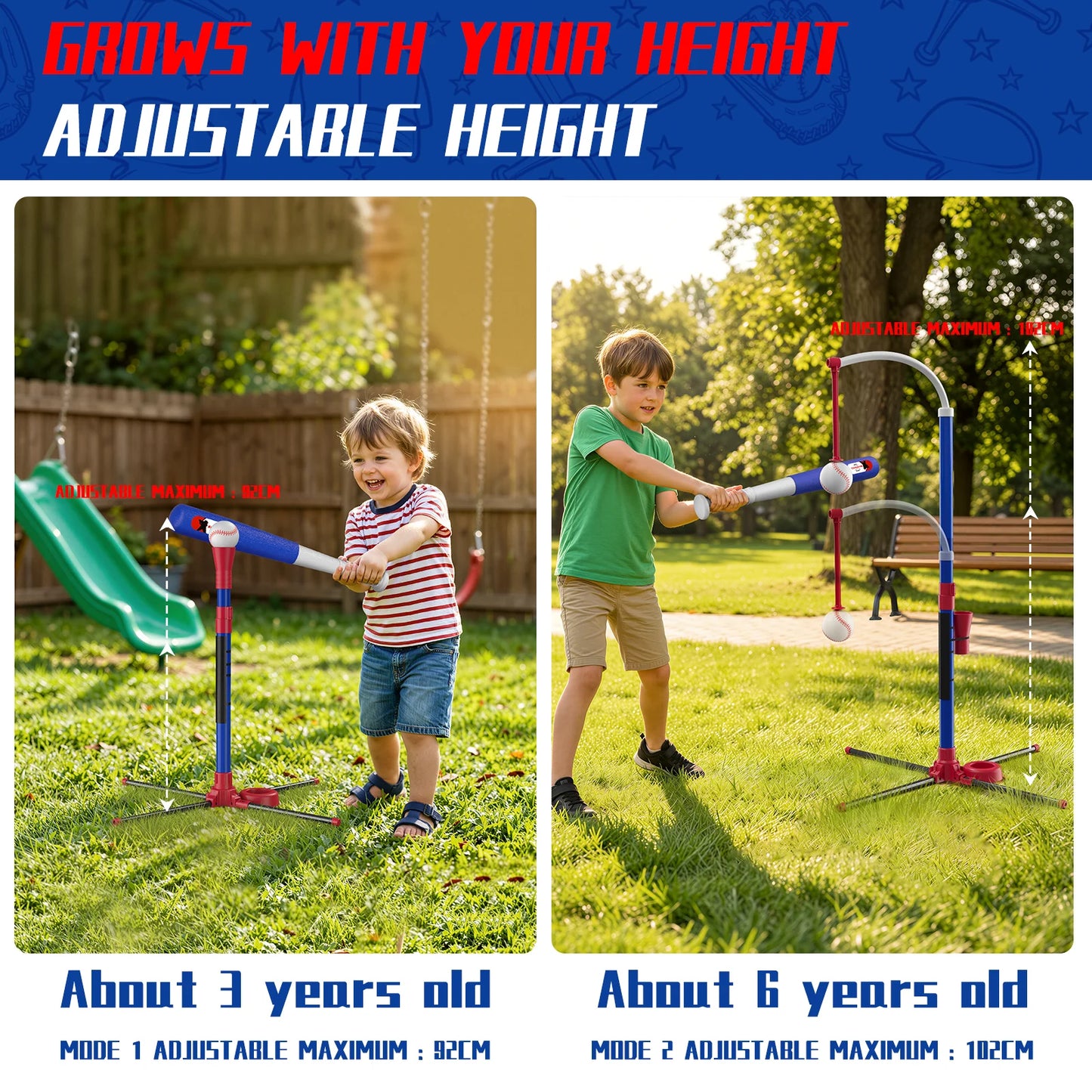 3-in-1 Baseball Set for Kids with Auto Pitching Machine | Tee Ball Stand, Hanging Tee, Ball Launcher and 6 Softballs - Adjustable Height, Indoor/Outdoor Sport Gifts for Boys Girls