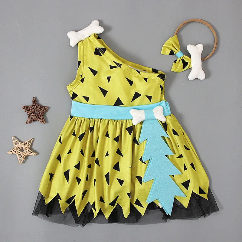 Prowow Baby Caveman Dresses One Shoulder Orange Halloween Dress For Girls Party Dress Toddler Party Halloween Costume For Baby
