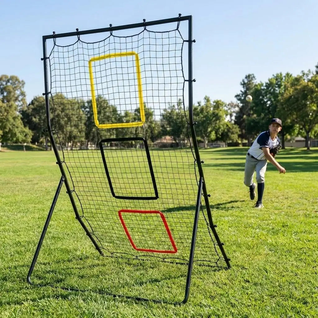 Softball Baseball Net - 6 x 4 Feet Rebounder for Pitching and Fielding, 3 Goal Zones