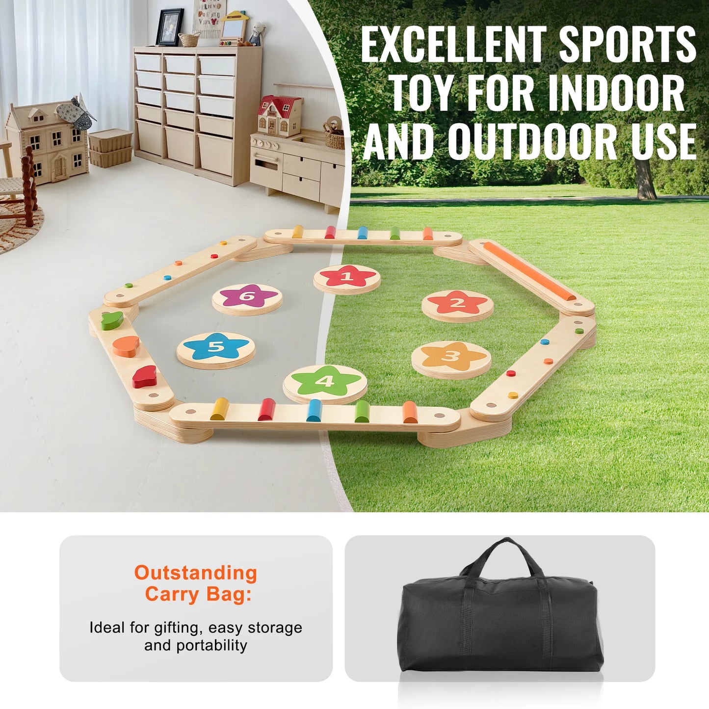 6 PCS Balance Beam Stepping Stones Indoor Outdoor Wooden Toddler Balance Boards for Kids 2-6 Children Montessori Toy