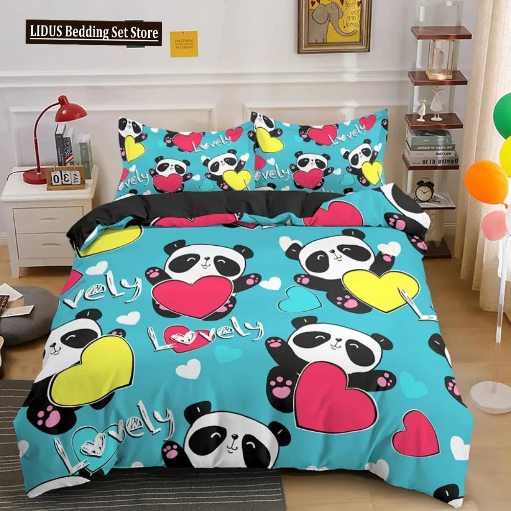 Lovely Cartoon Panda Bedding Sets Printed Duvet Cover Set For Boys Girls 135x200 Duvet Cover King Single Double Size Room Decor
