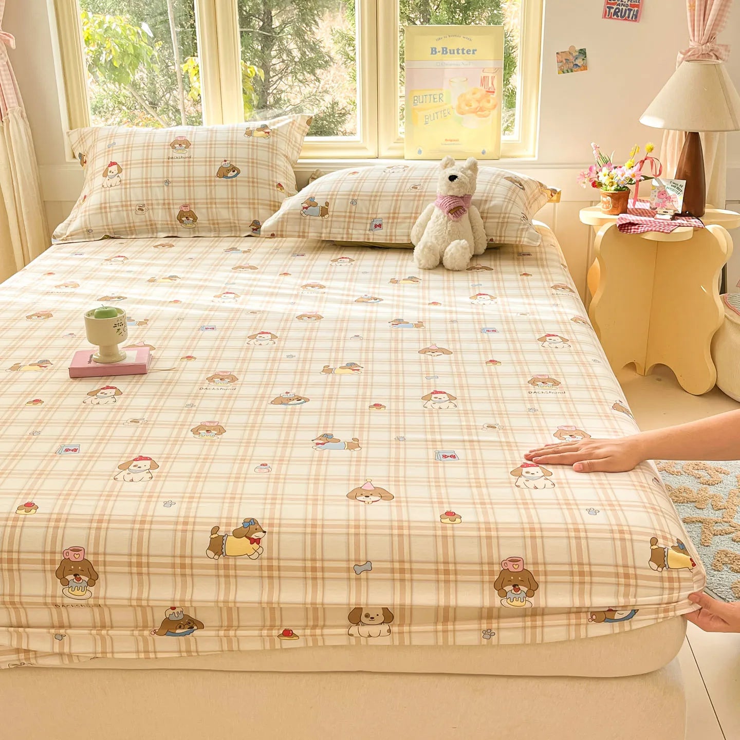 Cartoon Space Astronaut Fitted Sheet 100% Cotton Mattress Cover for Adults Kids Deep Pocket Elastic Bed Sheets and Pillowcases