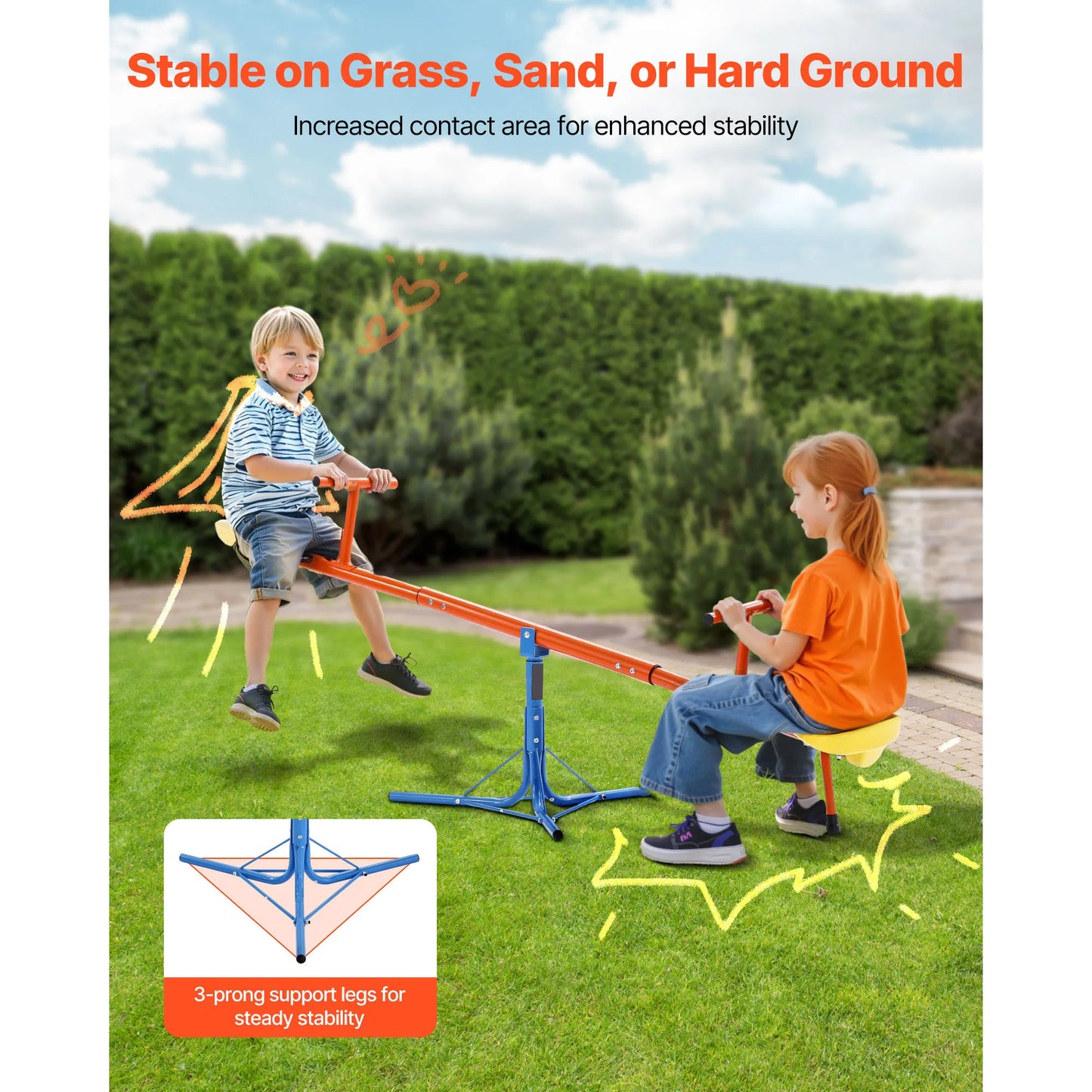 Kids Seesaw 100Lbs Per Seat Sit & Spin Teetertotter with 3 Support Legs for Children Outdoor Playground Equipment