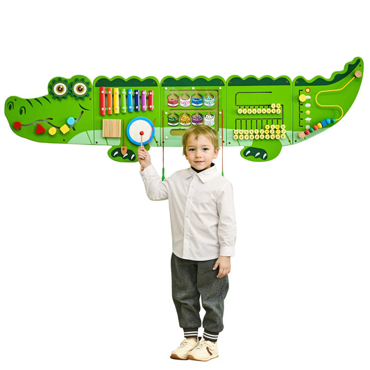 9-Activities Crocodile Kids Busy Hanging Board Toy Montessori Early Learning Puzzle Decor Panels Toys for Children Gift
