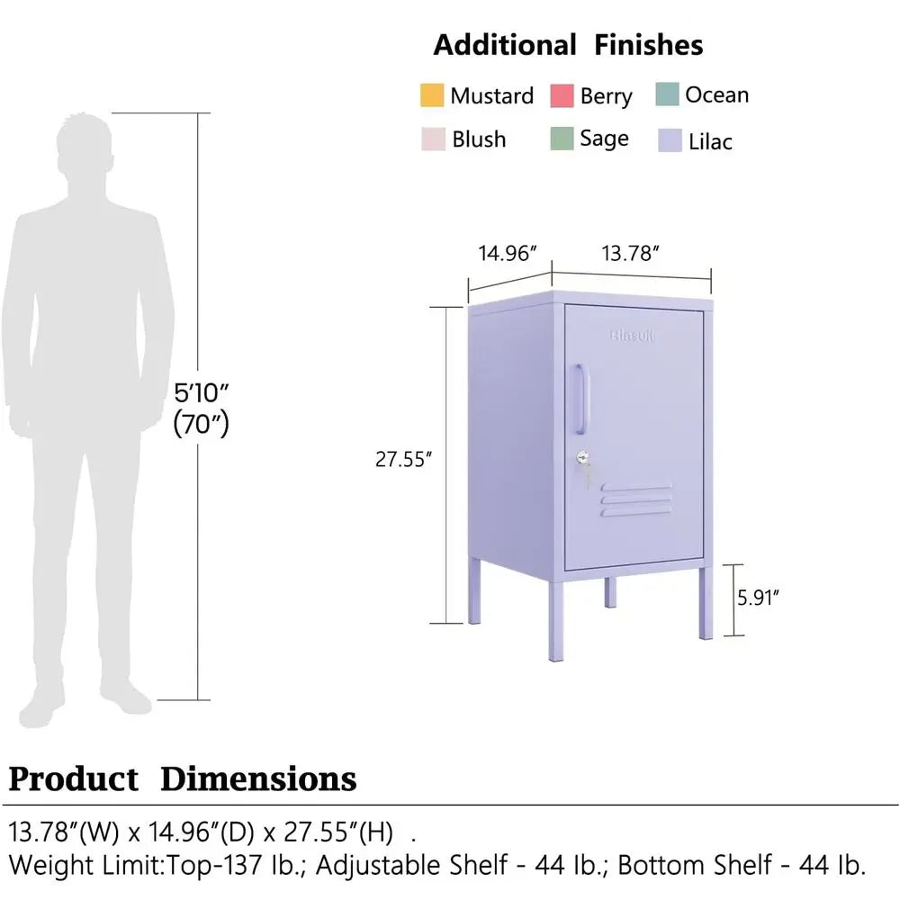 Single Door Lockable Metal End Table with Storage Cabinet, 2-Tier Children's Nightstand with Adjustable Shelf, Easy Assembly Sid