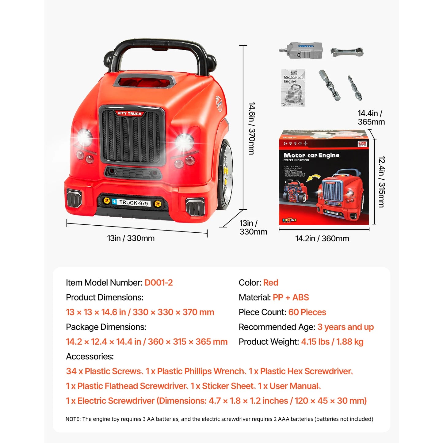 60 Pcs Kids Mechanic Car Repair Set with Removable Parts & Horn Workshop Set Engine Toy for Toddler Children Gift