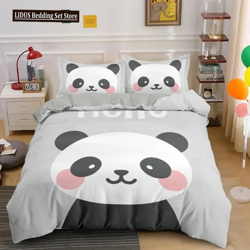 Lovely Cartoon Panda Bedding Sets Printed Duvet Cover Set For Boys Girls 135x200 Duvet Cover King Single Double Size Room Decor