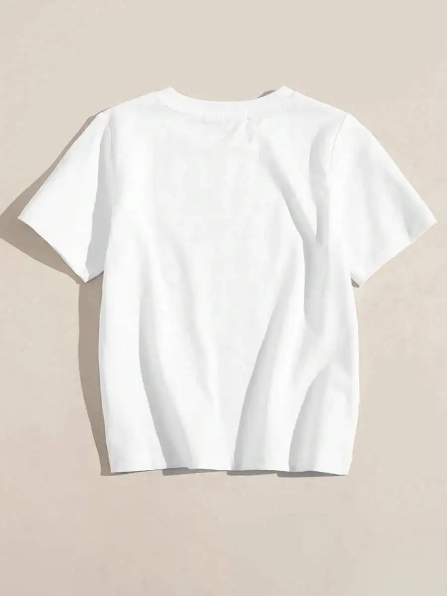 1pc Kids' Daddy And Hero Cartoon Print White TShirt Crew Neck Casual Cotton Tee Medium Stretch Knit Fabric Regular Fit For Boys