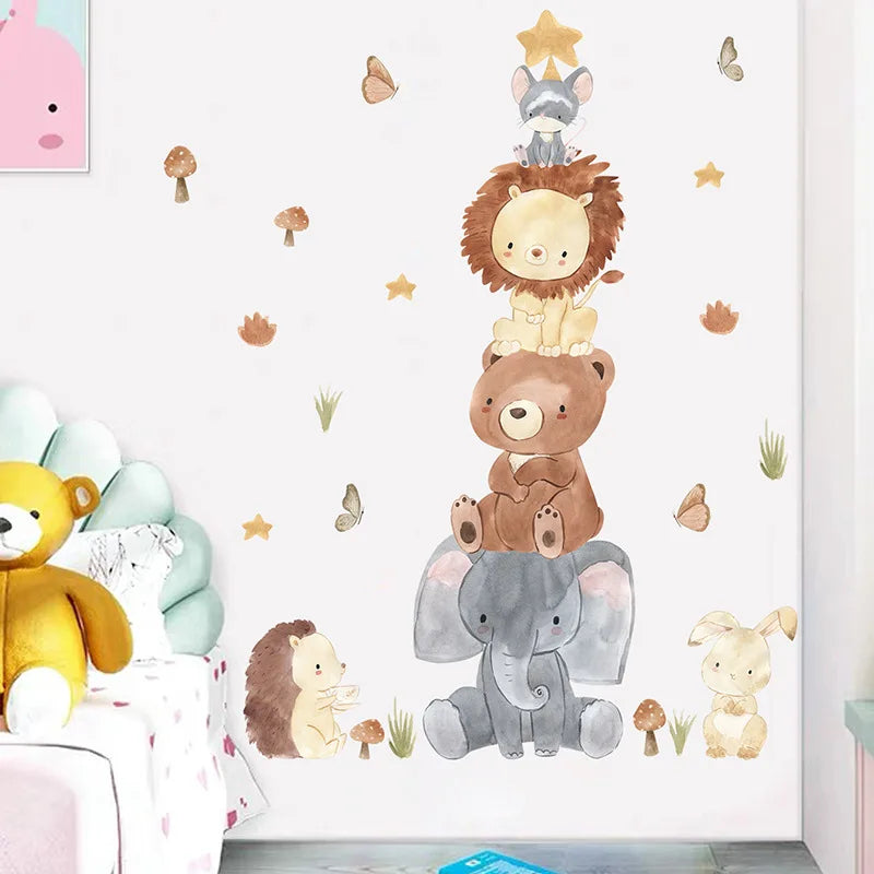 Cartoon Forest Animals Wall Stickers for Kids Rooms Boys Girls Baby Room Decoration Child Wallpaper Home Decor Giraffe
