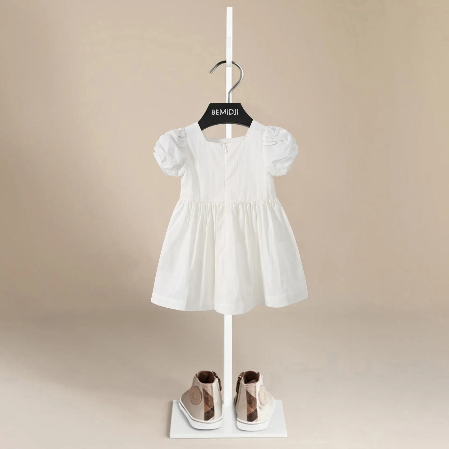 2026 New Summer Baby Girl Birthday Wedding Party Dress Short Sleeved Cotton Solid Color Dress 2-10Yrs Kids Princess Dresses