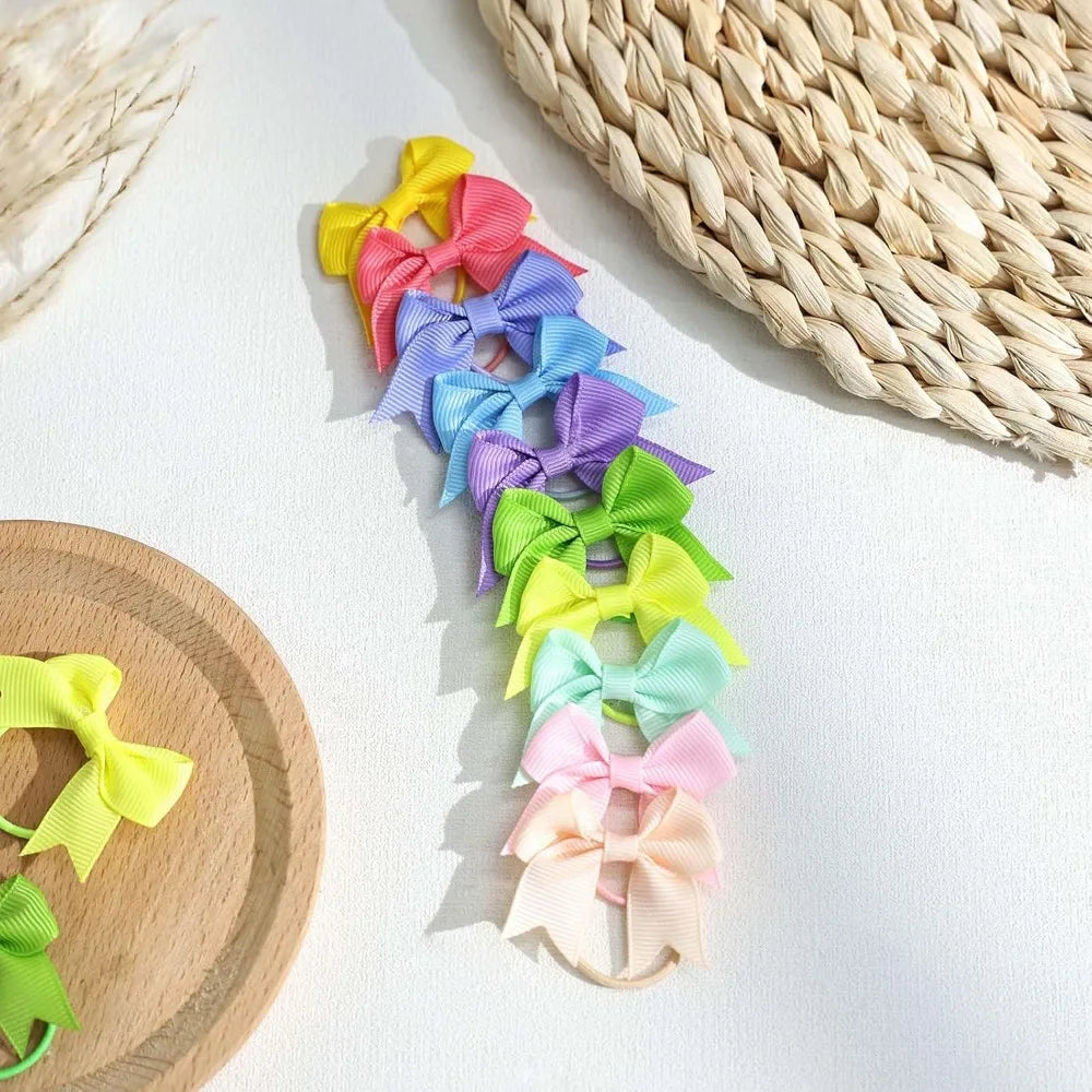 40 PCS Mini Small Elastic Hair Ties for Baby Girls Toddlers Infants with Bows Ponytail Holders 2 Inches