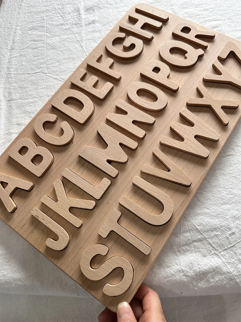 Montessori Wooden Tray  Rainbow Alphabet Puzzle Pastel ABC Learn Letters Educational Board for Kids