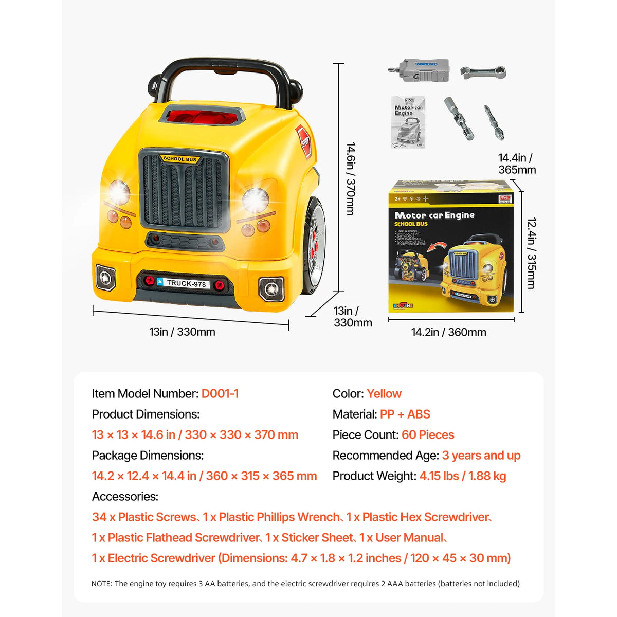 60 Pcs Kids Mechanic Car Repair Set with Removable Parts & Horn Workshop Set Engine Toy for Toddler Children Gift