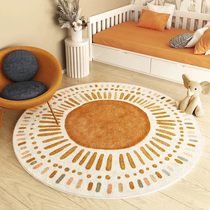 Lion Pattern Carpets for Living Room Fluffy Soft Children Mat Thick Plush Bedside Rug Cartoon Style Bedroom Decor Round Carpet