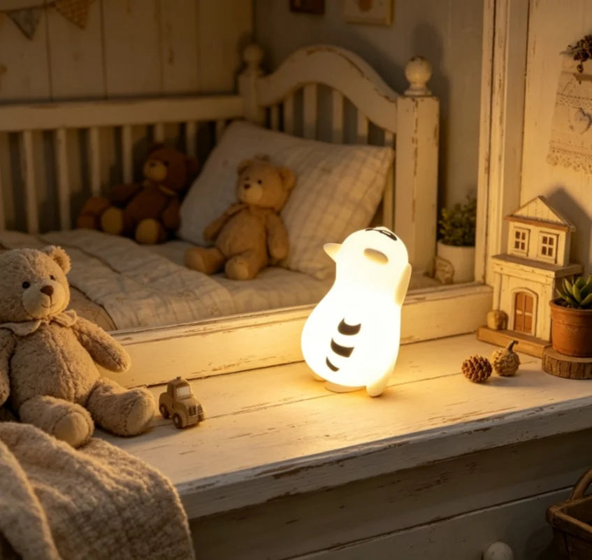 Portable Rechargeable Night Light, Silicone Raccoon Touch Control Lamp with 3 Dimmable Modes,Bedside Lamp Cute Gift