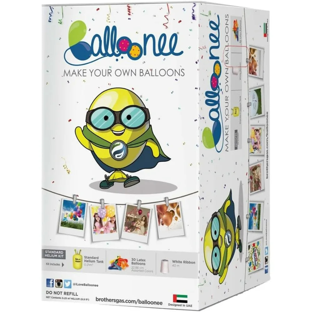 Balloonee Standard Disposable Helium Tank 7.5 Cu Ft - 30 Assorted Latex Balloons Pump Kit for Home Birthday Party Celebrations