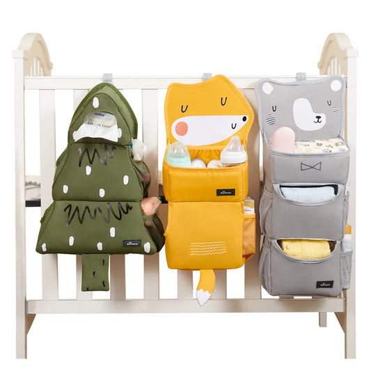 Cartoon Baby Crib Hanging Storage Bag, Multi-functional Organizer for Baby Supplies Baby Room Decor