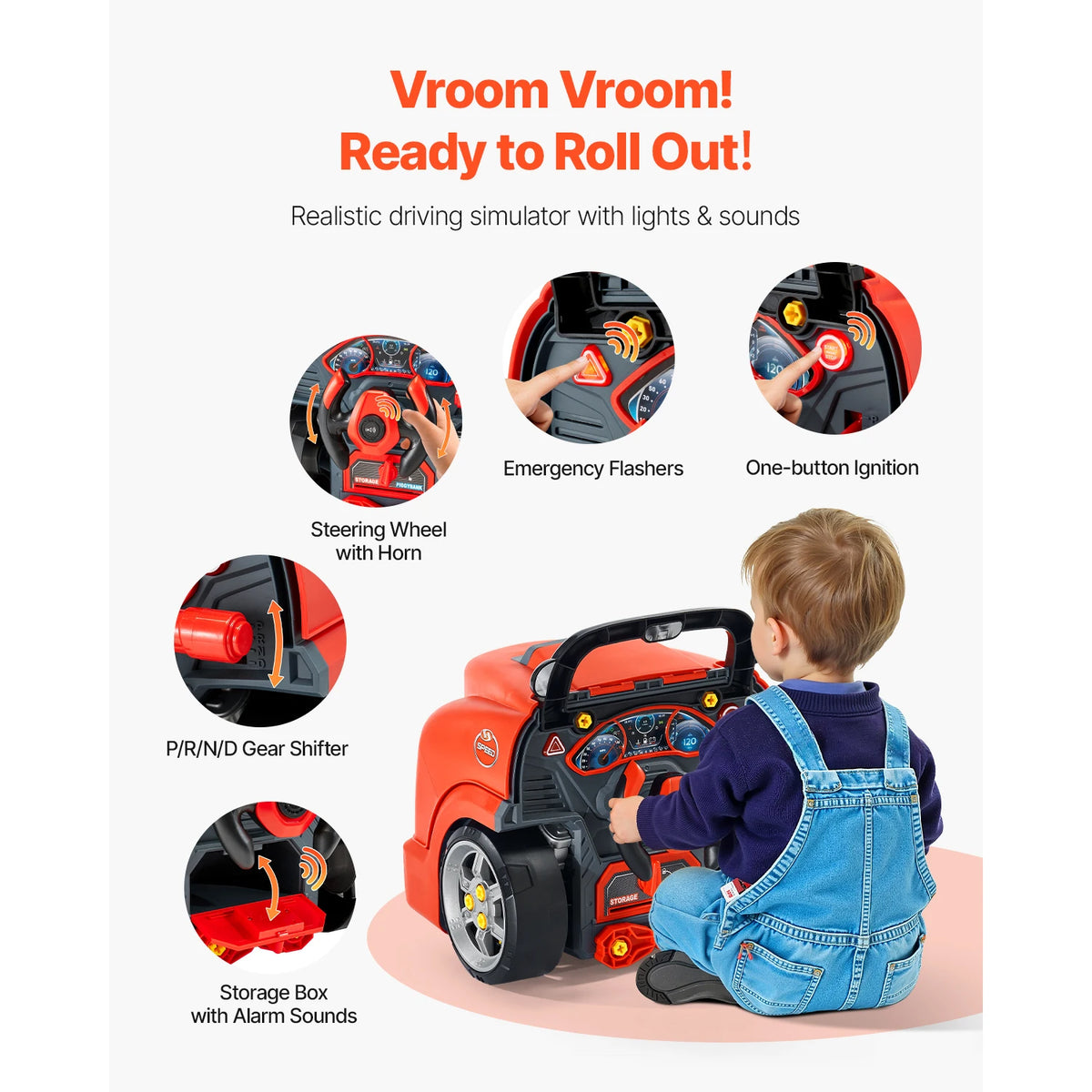 60 Pcs Kids Mechanic Car Repair Set with Removable Parts & Horn Workshop Set Engine Toy for Toddler Children Gift