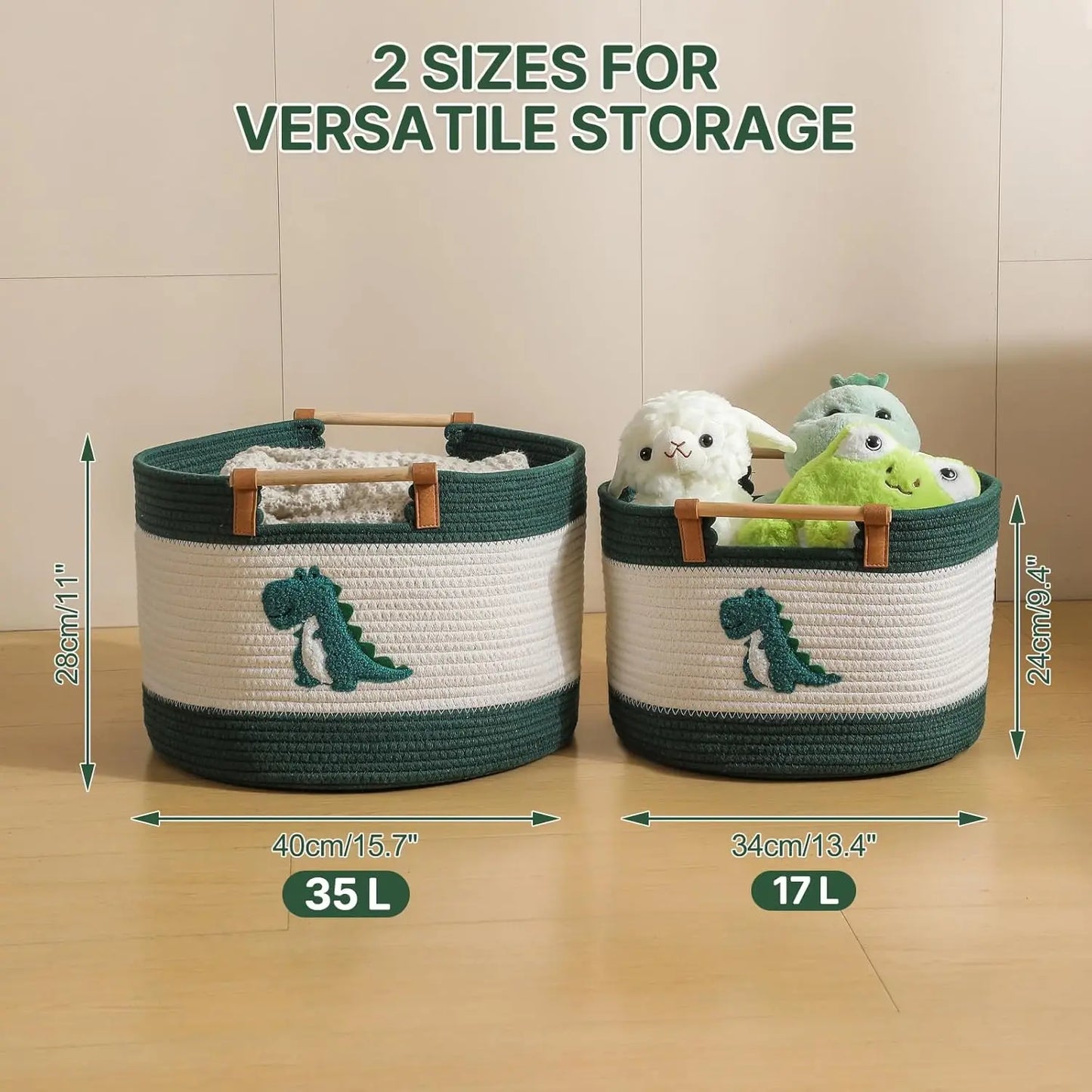 Large Blanket Basket 35L Cotton Rope Basket with Wooden Handles Woven Baskets for Kids Stuffed Animal Toys Storage for N