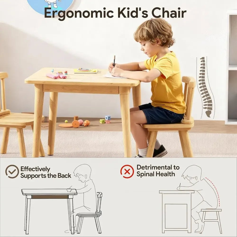Solid Wood Kids Table and 2 Chairs Set, Toddler Desk 23.6" L x 19.7" W and Chair Set, Graiti Desktop, Classroom/Daycare/Home, Ch