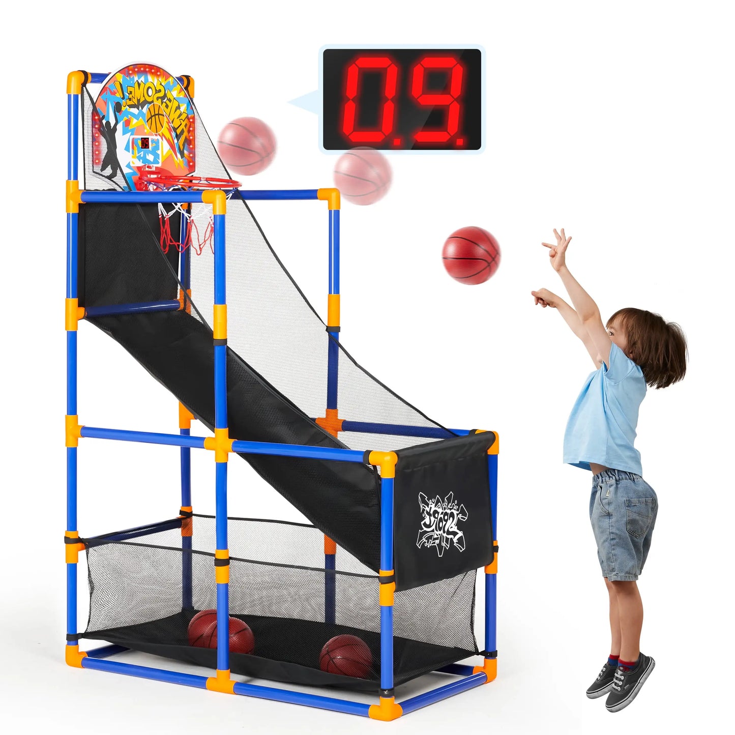 LED Scoring Arcade Basketball Game with 4 Balls Adjustable Height 44"-55"Basketball Stand Hoop Toys Gift for Ages 3-12 Boy