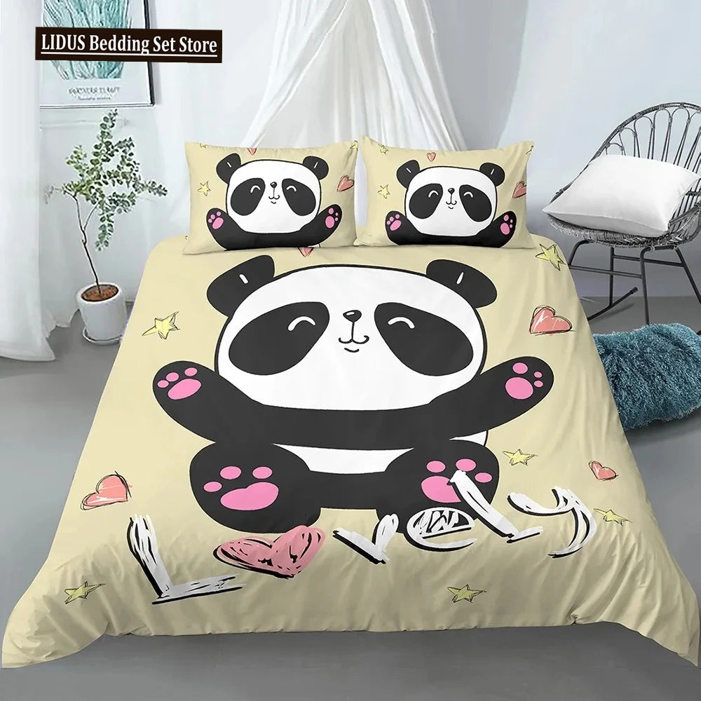 Lovely Cartoon Panda Bedding Sets Printed Duvet Cover Set For Boys Girls 135x200 Duvet Cover King Single Double Size Room Decor