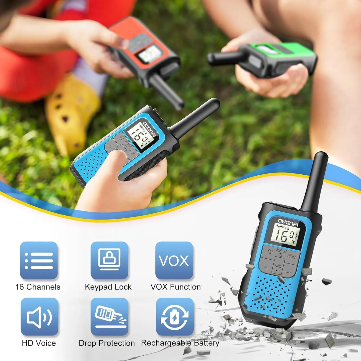 2/3/4 Pack Walkie Talkies for Kids, Long Range Rechargeable 2 Way Radios with VOX for Camping Hiking Cycling