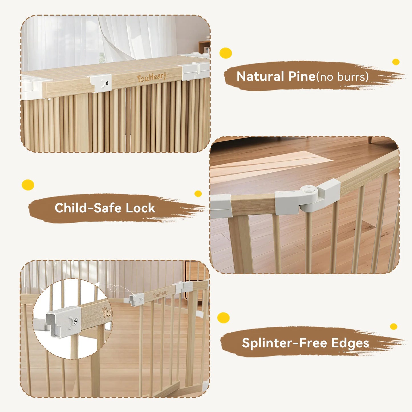 TouHeart Wooden Playpen for Baby & Toddlers, Foldable Large Baby Safe Play Fence Yards With Gate, 8 Panels/ 10 Panels