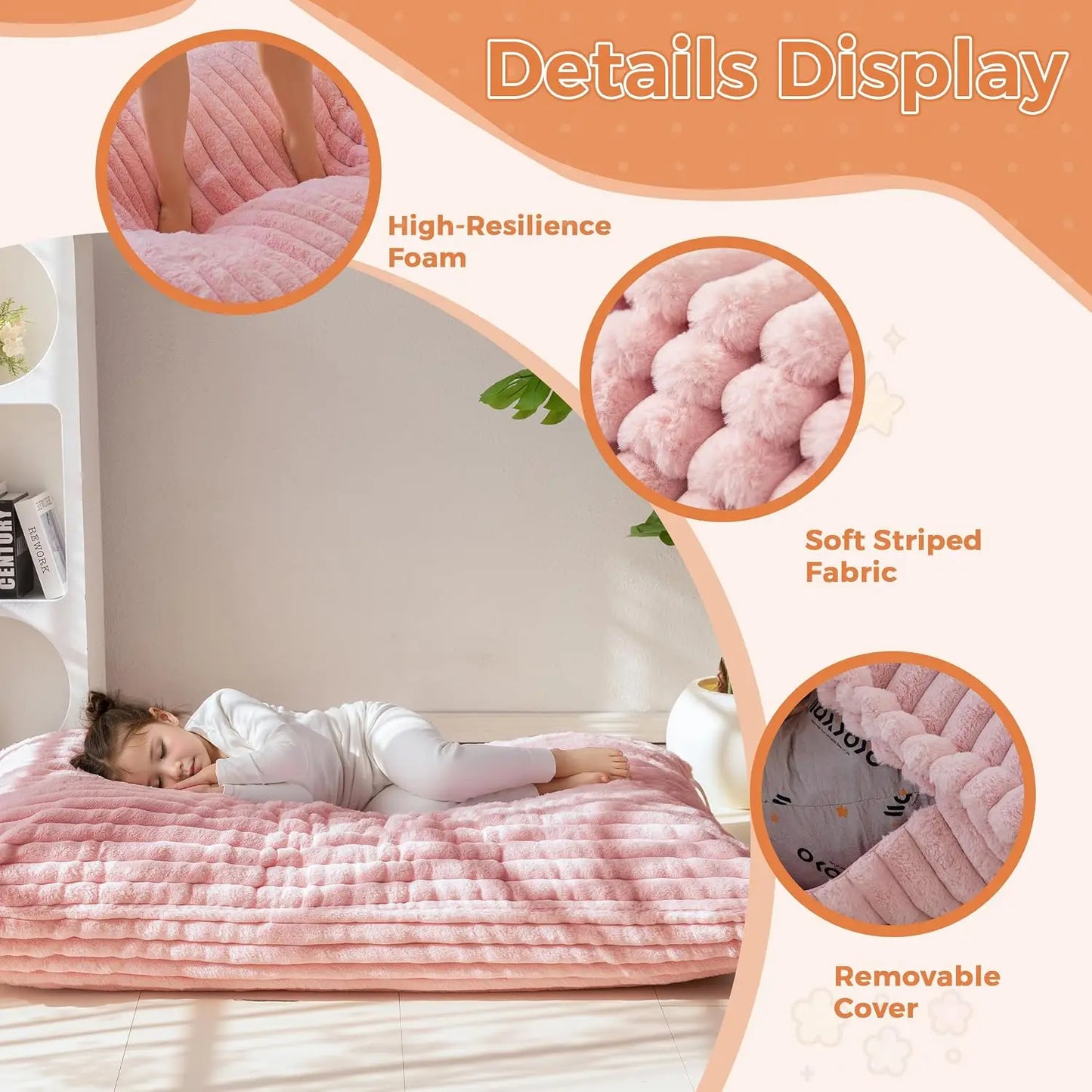 AXYOYO 3 in 1 Kids Bean Bag Chair, Comfy Floor Sofa with Removed Cover | Soft Floor Couch with High-Density Foam Filling Conver