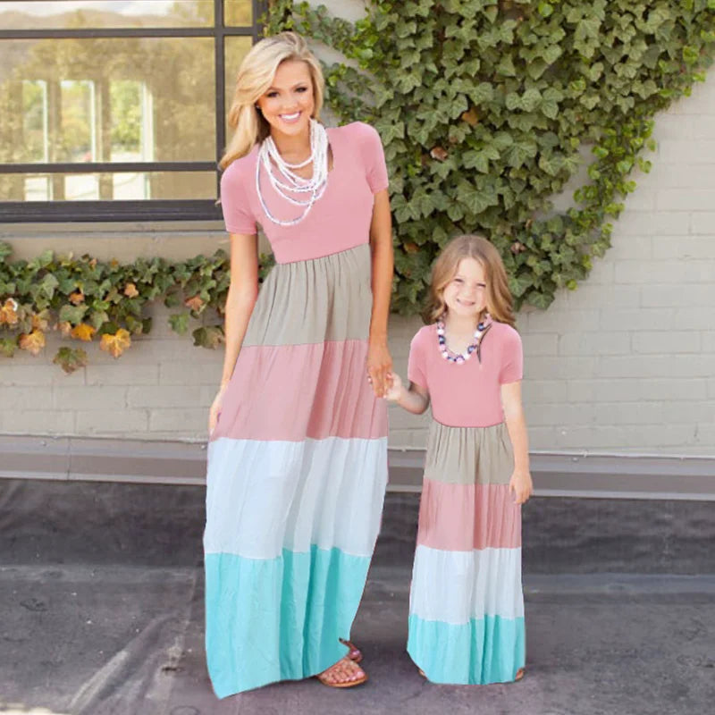 Beach Mother Daughter Dress Children's Clothing Vestidos Boho Long Dress Women Family Matching Outfits Girls Dresses Kids Summer