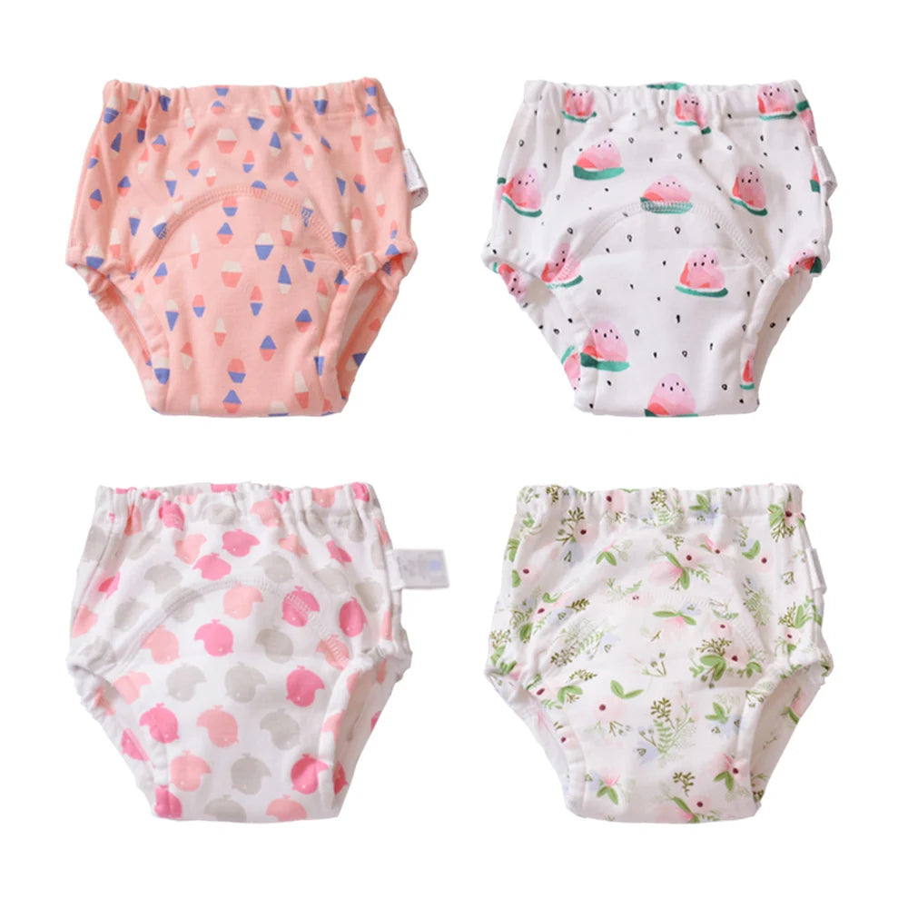 4PCS Baby Kids Cotton Potty Training Pants Waterproof Infant Shorts Underwear Reusable Cloth Diaper Nappies Children Panties