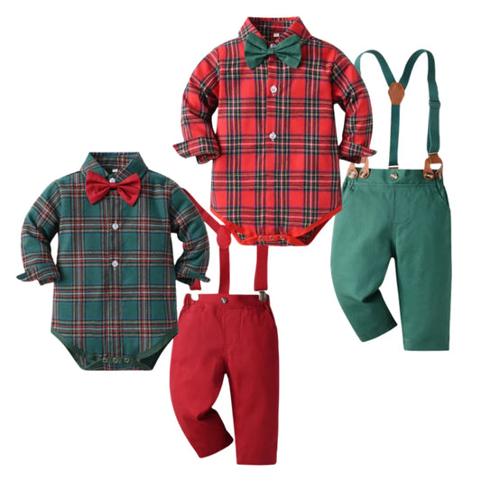 Toddler Boy Christmas Gentleman Outfit Toddler Kid Party Costume Suspender 4PCS Autumn Winter Clothes Baby Cotton Boutique Set