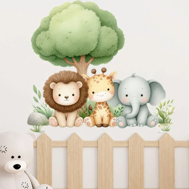 Cartoon Forest Animals Wall Stickers for Kids Rooms Boys Girls Baby Room Decoration Child Wallpaper Home Decor Giraffe