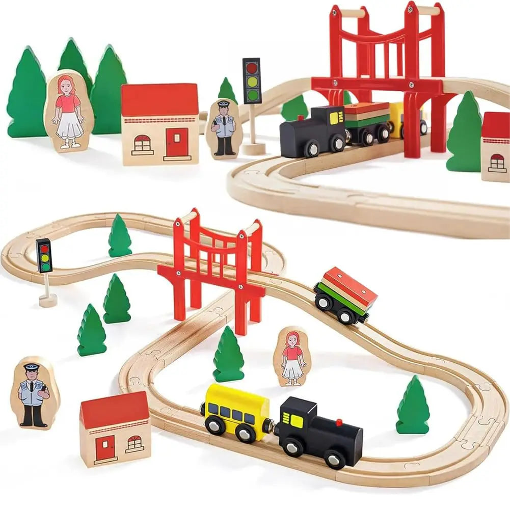 Wooden Train Set for Toddler, 39 Pcs Wooden Train Track Fits Thomas,  Expandable
