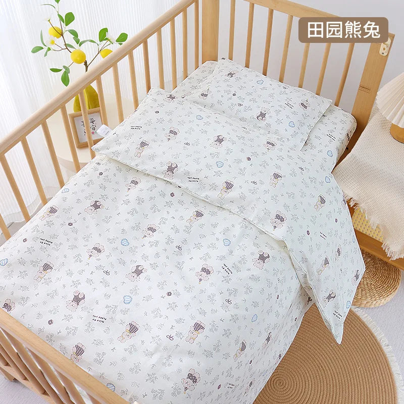 3Pcs Set Baby Beddings Set Organic Cotton Duvet Cover Case Bed Sheet Pillow Case With Cartoon Printting Children Cot Bed Linen