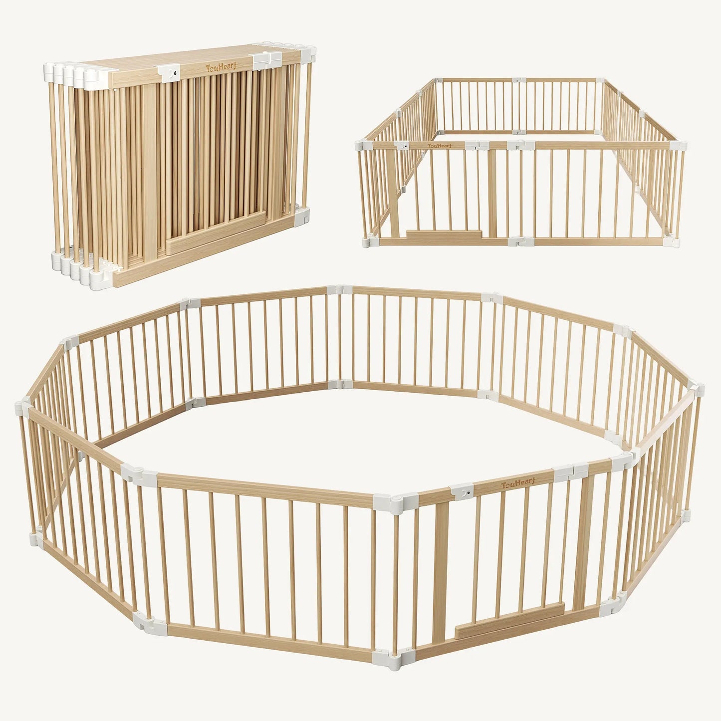 TouHeart Wooden Playpen for Baby & Toddlers, Foldable Large Baby Safe Play Fence Yards With Gate, 8 Panels/ 10 Panels