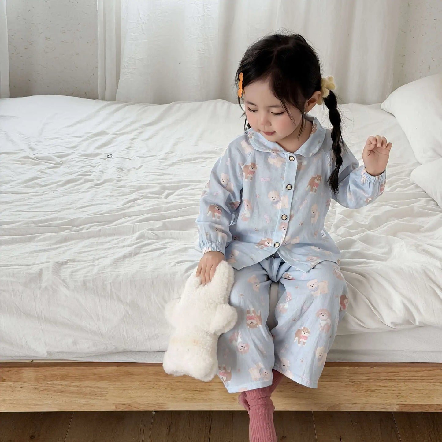 Boys Girls Cute Cartoon Print Pajamas Homewear Long Sleeve Lapel Sleepwear Kids Spring Summer Casual Clothing Sets Pyjamas