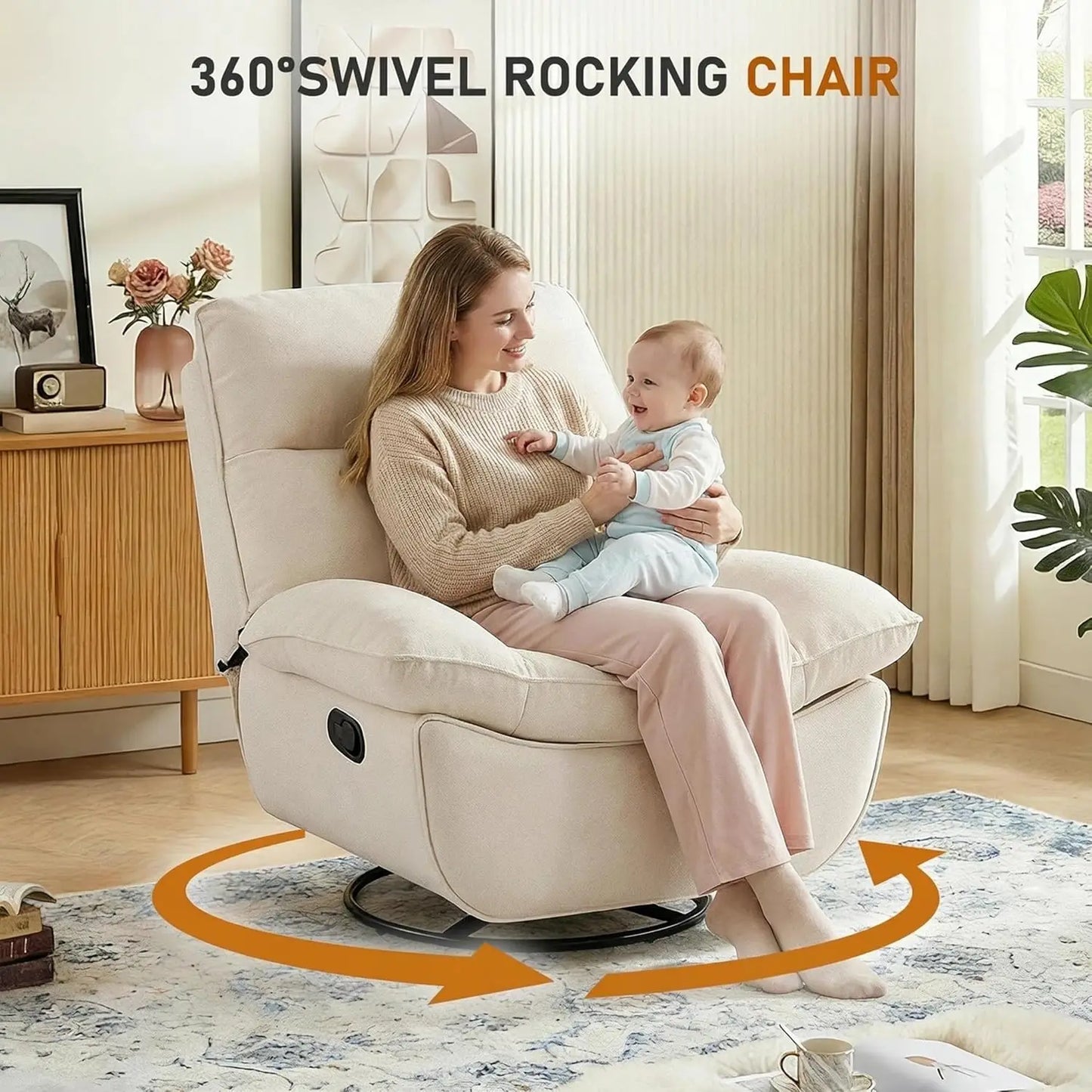 Swivel Oversized Recliner Chair, Extra Wide Manual Recliner Chair for Adults, Nursery Glider Rocking Chair Comfy, Customized